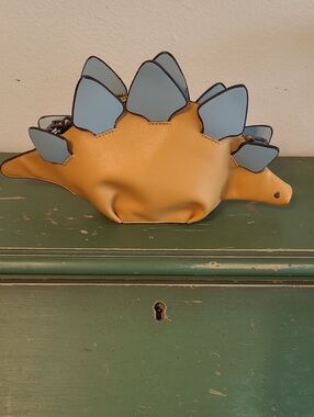 Stegosaurus Crossbody Bag - Mustard Yellow with Light Blue Plates